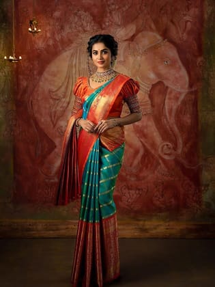 Checked Zari Silk Banarasi Saree