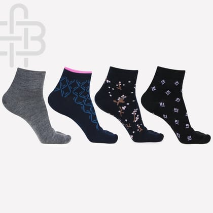 Ladies Woolen Ankle-Length Multi-color Thumb Socks - Pack Of 4