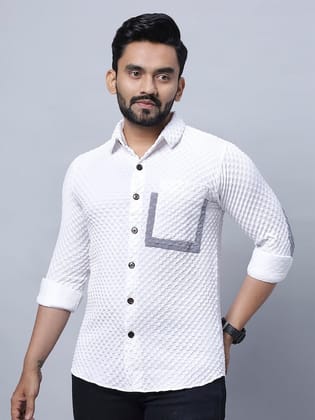 Spread Collar Long Sleeves Self Design Relaxed Regular Fit Casual Shirt