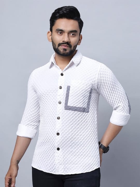 Spread Collar Long Sleeves Self Design Relaxed Regular Fit Casual Shirt