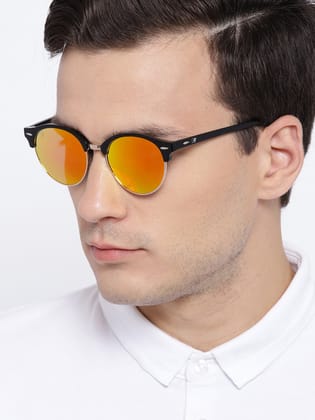 MTV Round Orange Men Black Golden Half-frame Plastic Metal Solid UV 400 Protection Sunglass-MTV-148-C6