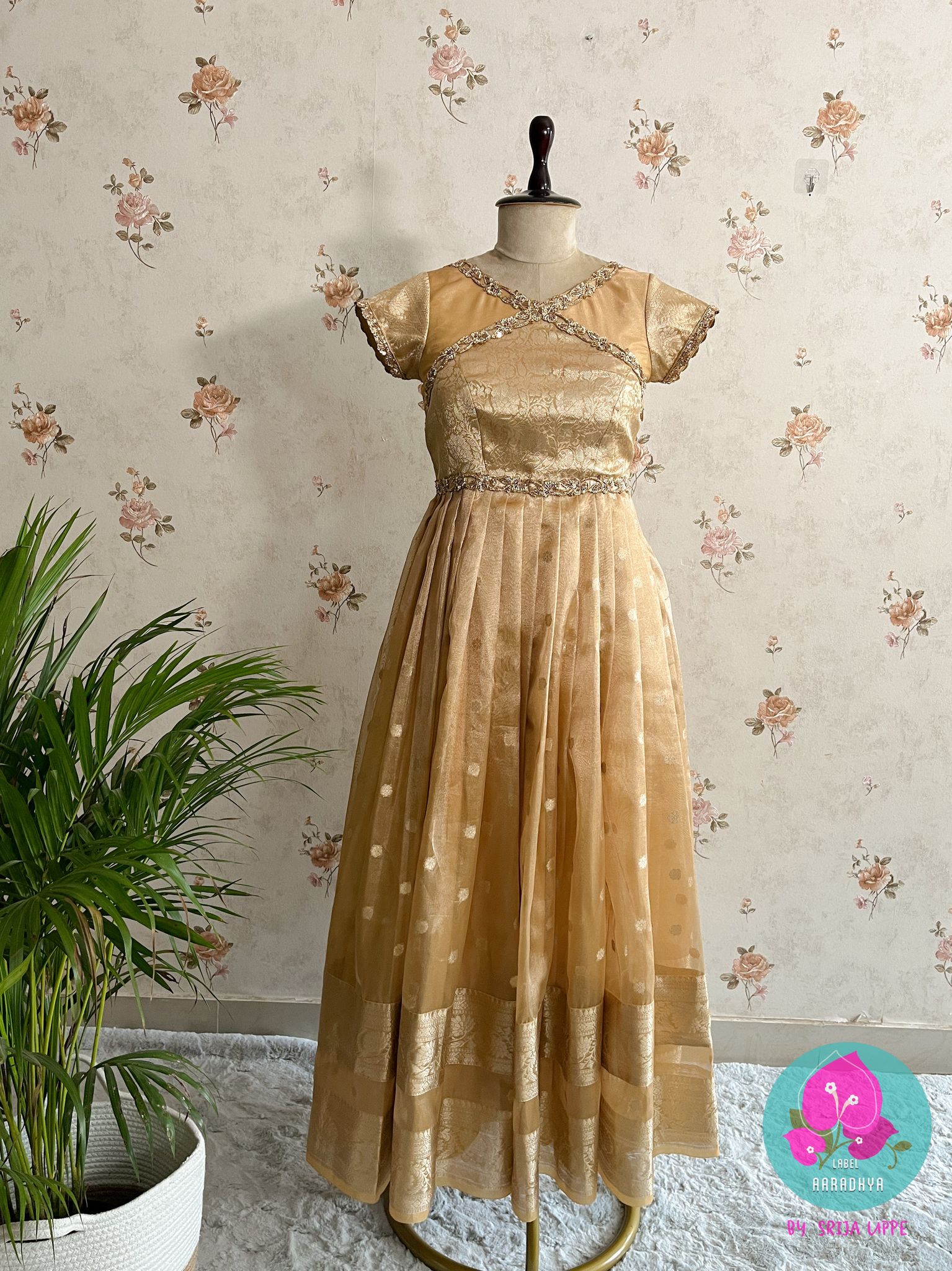 Pleated Tissue Silk Frock-XS