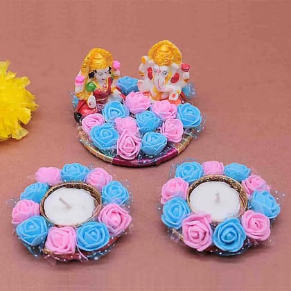Handmade Flower decorated Ganesh ji and Laxmi Ji