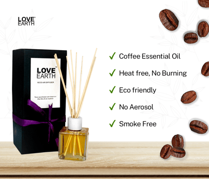 Love Earth Premium Reed Diffuser Coffee Toxin Free Lasting Fragrance