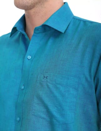 Linseed Cotton Blue Colour Half Sleeve Shirt - 17008-38