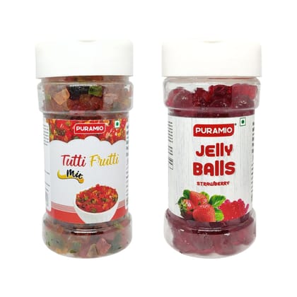 Puramio Combo Pack - Jelly Balls (Strawberry), 150 gm & Tutti Frutti (Mix), 125 gm