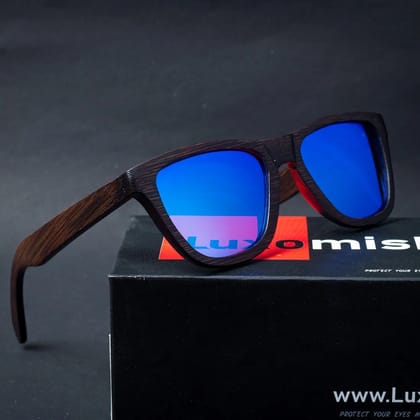 Luxomish Full Wooden Premium Polarized Sunglasses Blue Lens