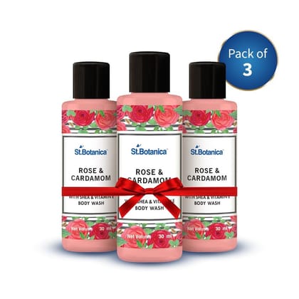 Rose & Cardamom Body Wash - With Shea & Vitamin E (Shower Gel), 30ML (Pack of 3)