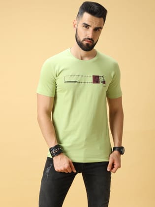 Chest Screen Black MaroonPrint Crew Neck T-Shirt-S