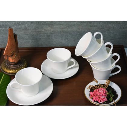 Oasis Deep Cup Saucer Set | 130 ML | White | Set of 12 Pcs