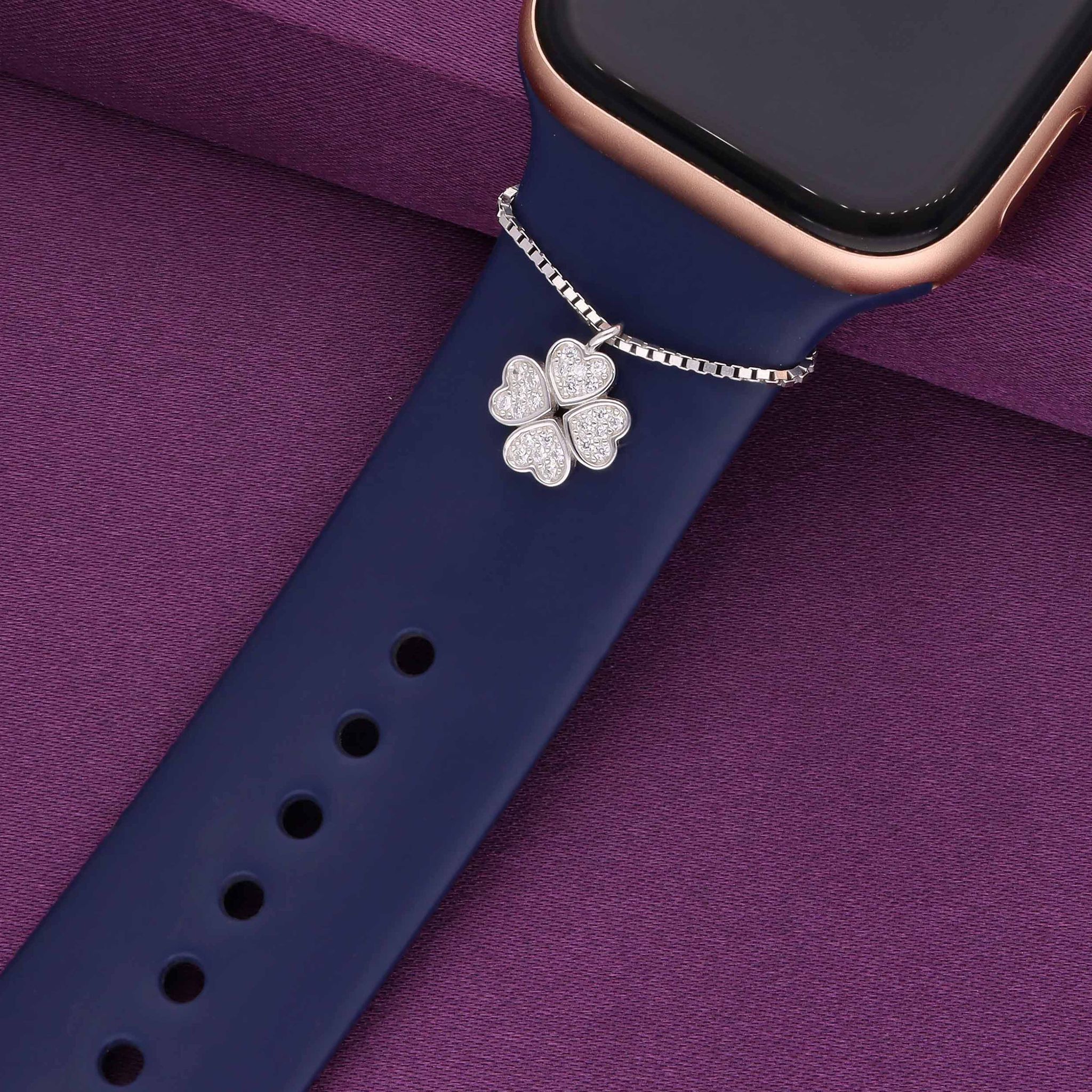 Clover Watch Charm-White Stone / Silver