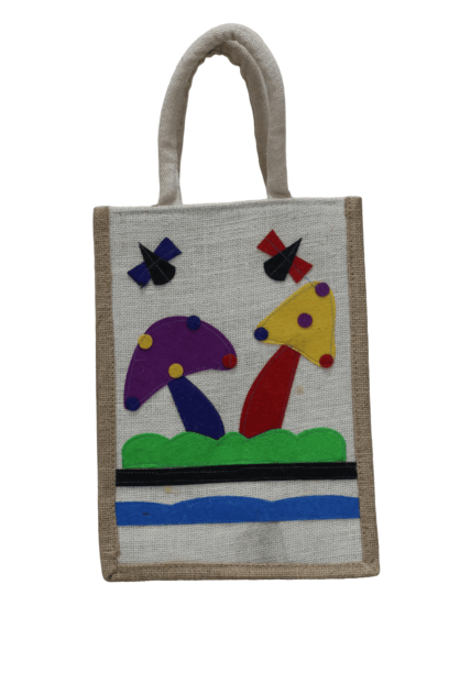 Mushroom Delight Jute Lunch Bag|Jute Bags|Women Bags|Cream Bag|Stylish Jute Bag