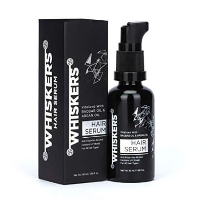 Whiskers Hair Serum Vitalised With Baobab Oil, Argan Oil & Vitamin E - (50ml) Anti-Frizz And Contains UV Shield - Promotes Hair Growth
