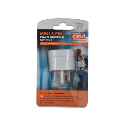 GM Plastic Mini 3 Pin Travel Universal Adaptor, 1 Piece