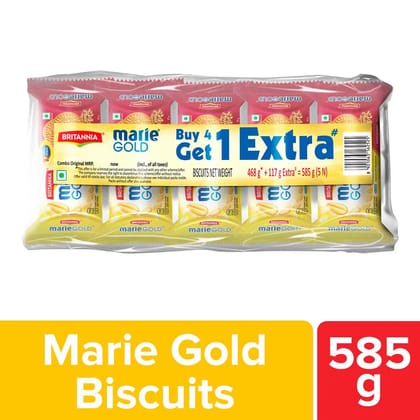 Britannia Marie Gold Biscuit - Crunchy, Light, Ready To Eat, 585 g (Buy 4 Get 1 Extra)