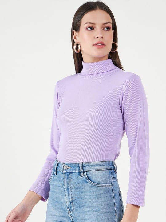 Long Sleeves Turtle Neck Cotton Fitted Top