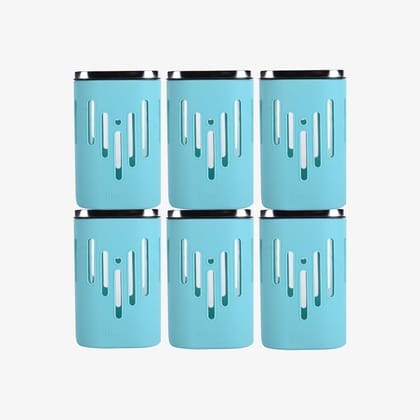 Glasafe-Store 'O' Grip Borosilicate Glass Container with Silicone Sleeve 1200ml - Set of 6-Tranquil Teal
