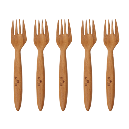 Wooden Fork | Made with Neem wood | Best for scooping and serving-Pack of 5