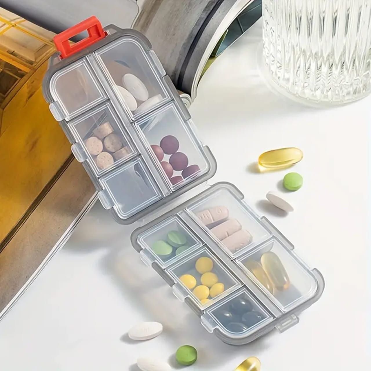 Compact Travel-Friendly 10-Compartment Pill Organizer Box - Portable Medication Storage Case-Pack of 1