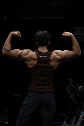 Muscle-Up Ribbed Tank - Brown-S