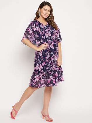 Floral Printed V Neck Fit & Flare Georgette Dress
