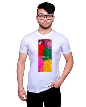 NITYANAND CREATIONS Round Neck White Holi T-Shirt for MEN-HOLI-T-SHIRT-11519-XL