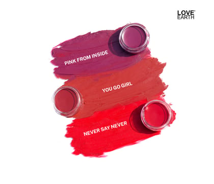 Love Earth Lip & Cheek Tint Multipot - Never Say Never With Richness Of Essential Oils & Vitamin E For Lips, Eyelids And Cheeks,Creamy Matte - Bright Red (8gm) Pack of 1