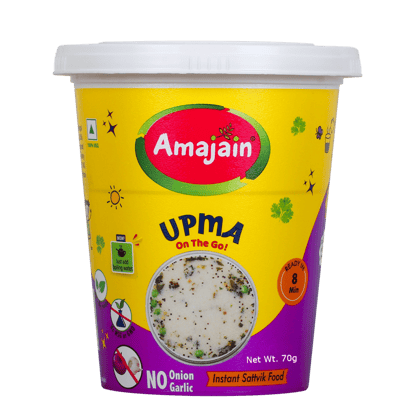 Amajain Instant Sattvik Upma, Ready-to-Eat, No Added Preservatives, No Added Flavours, Jain-Friendly, 70g (Pack of 12)