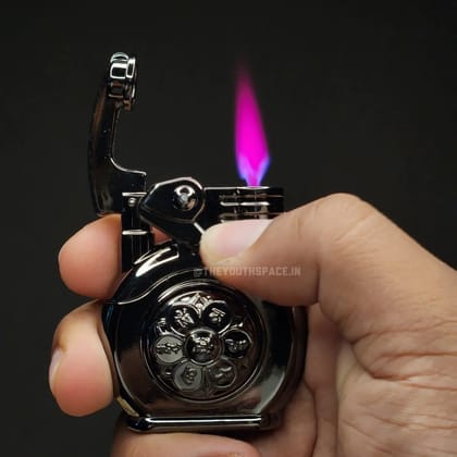 Red Jet Flame Spinner Ignition Lighter (Metallic)-Black