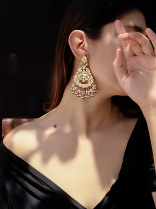 Vini Kundan Chandbali Earrings-Gold