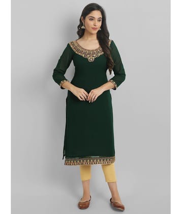 Femvy - Green Georgette Womens Straight Kurti ( Pack of 1 ) - None