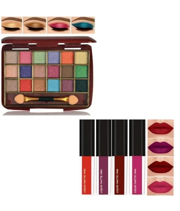 swenky 18 color shimmer eyeshadow with red edition liquid long-lasting lipstick (Pack of 2)