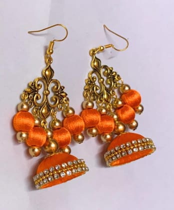 Metal Charm Beaded Jhumka Earrings