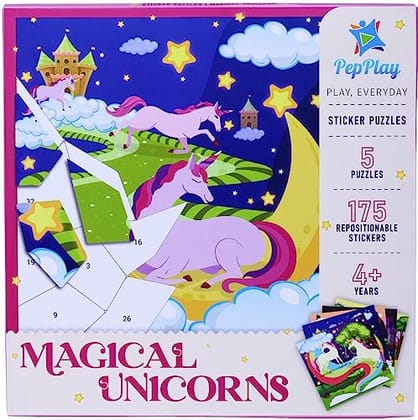         PepPlay Magical Unicorn Sticker Puzzle with Set of 5 Jigsaw Puzzles, Educational, Brain/Fun Activity, Essential Skills, Visual Discrimination for Kids, Children, 4 Years Old and Above (23 x 23 cm)       