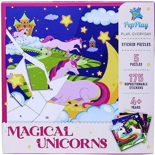         PepPlay Magical Unicorn Sticker Puzzle with Set of 5 Jigsaw Puzzles, Educational, Brain/Fun Activity, Essential Skills, Visual Discrimination for Kids, Children, 4 Years Old and Above (23 x 23 cm)       