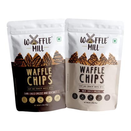 Waffle Mill - Waffle Chips - Combo Pack - Dark Choco Drizzle + Milk Choco Drizzle - Pack of 2 - 170  gm