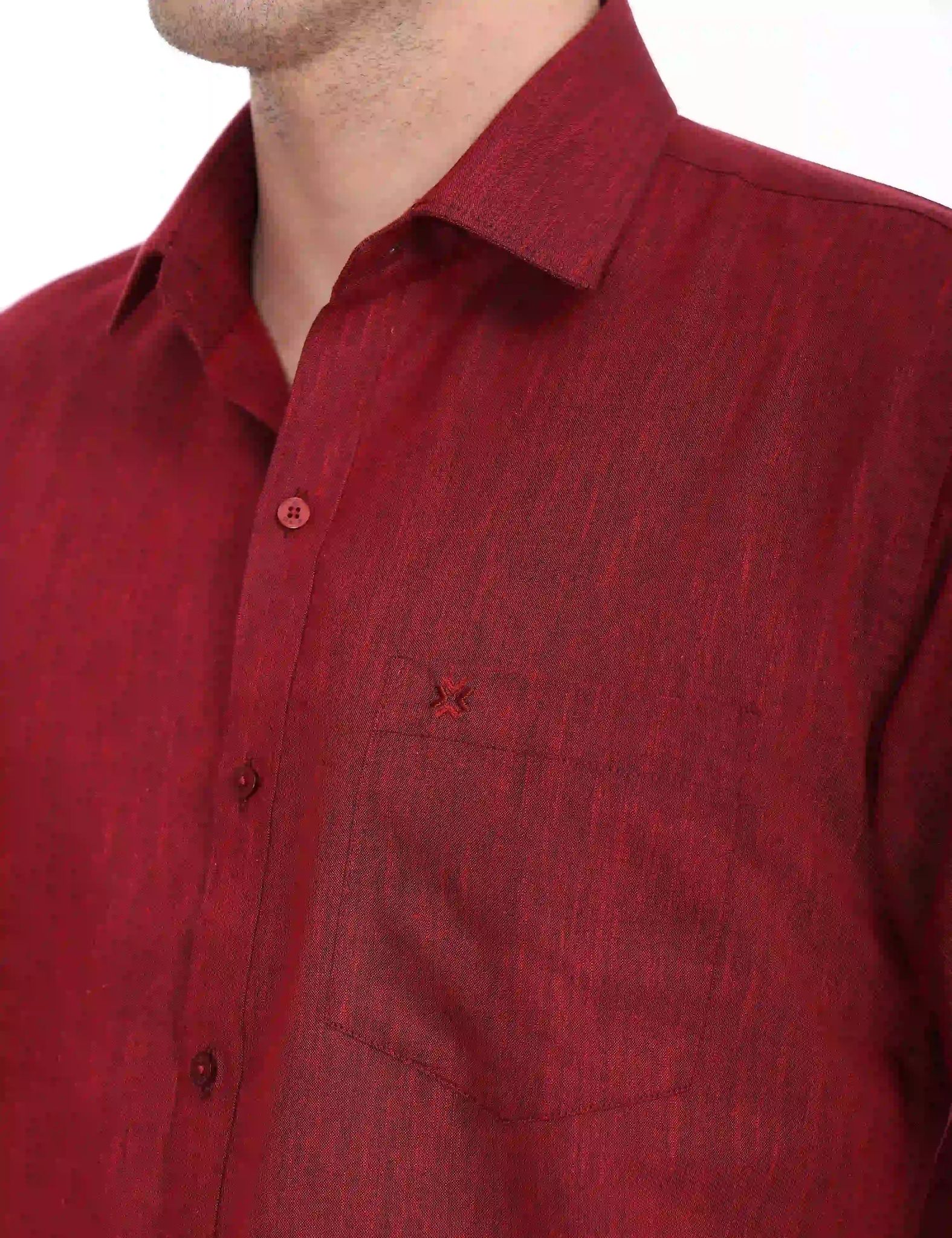 Linseed Cotton Red Colour Half Sleeve Shirt - 17010-38