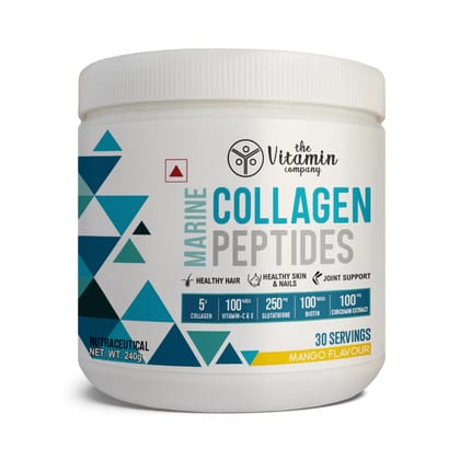 The Vitamin Company Marine Collagen Powder with Glutathione, Biotin, Vitamin C & E, 250g - Peptides for Better Skin, Hair, Nails Bone & Joint Support for Women and Men