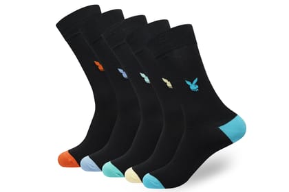 BALENZIA Men's Playboy Black Formal Crew Socks | 5-Pack | Free Size-Stretchable from 25 cm to 33 cm / 5N
