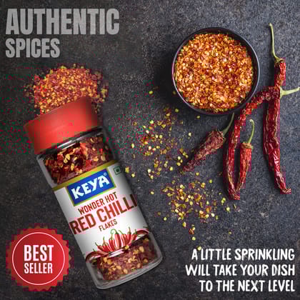 Keya Red Chilli Flakes | Dry Red Chilli Flakes Seasonings | Aromatic Spicy Dried Pizza Pasta Seasoning | Zero added Colours, Fillers, Additives & Preservatives | 100% Natural | 40gm