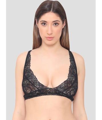 N-Gal - Black Nylon Non Padded Womens Bralette Bra ( Pack of 1 ) - None
