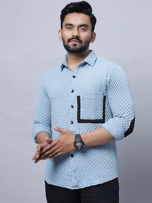 Spread Collar Long Sleeves Checked Self Design Relaxed Regular Fit Casual Shirt