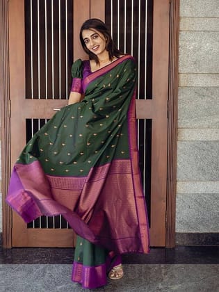 Ethnic Motifs Woven Design Zari Silk Blend Banarasi Saree
