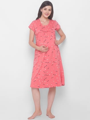 Peach-Coloured Maternity Printed Nightdress