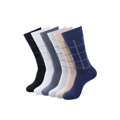 Balenzia Men's Checks Calf Length/Crew Length Cotton Socks - (Multicolored)(Pack of 6/1U)-Stretchable from 25 cm to 33 cm / 6 N