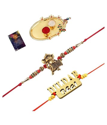 Paola Stylish Classic  Look GANESH JI Pendant   Rakhi With  DILDAR BHAI   Rakhi combo For  Bhaiya With Roli Chawal And  Greeting Card 1 Pooja Thali - None