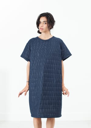 Quilted Mesh T-Shirt Dress in Navy-Navy / 1