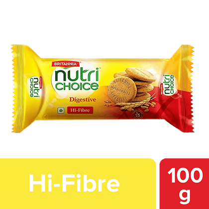 Britannia Nutrichoice Digestive High Fibre Biscuits - Made From Whole Wheat & Bran, Healthy Snack, 100 G(Savers Retail)