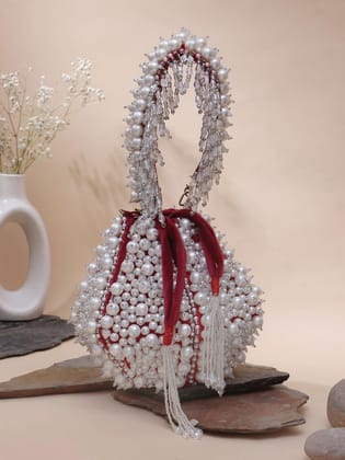 Pearl-Studded Red Bridal Potli Bag: A Stunning Accessory