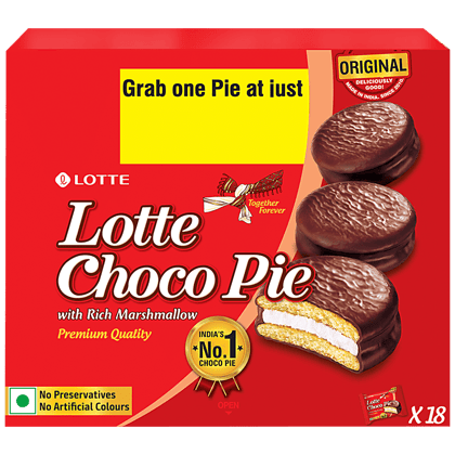 Lotte Choco Pie - Original, With Rich Marshmallow, No Preservatives, 25 G (Pack Of 18)